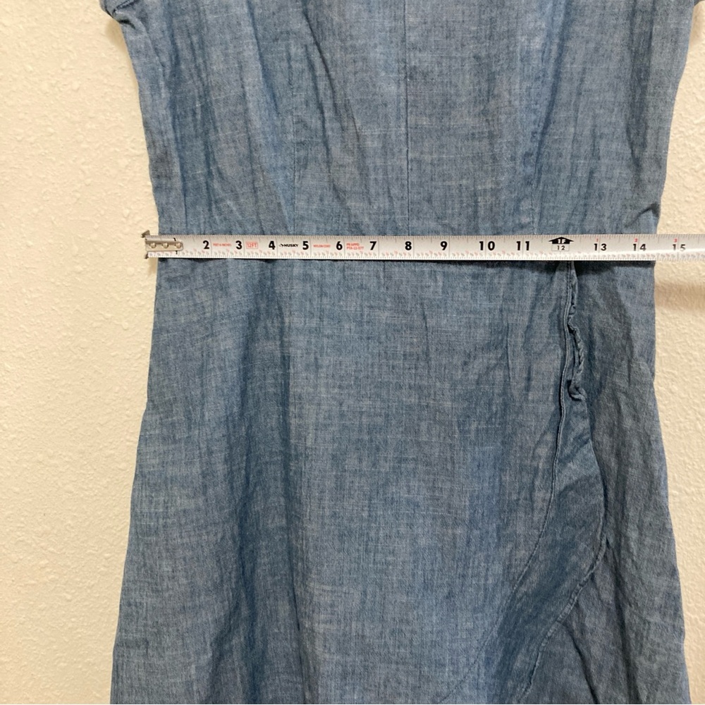 J. Crew Women’s Dress Faux-Wrap Blue Midi Demin A-Line V Neck Tie Sleeve Size 8 - Picture 13 of 16
